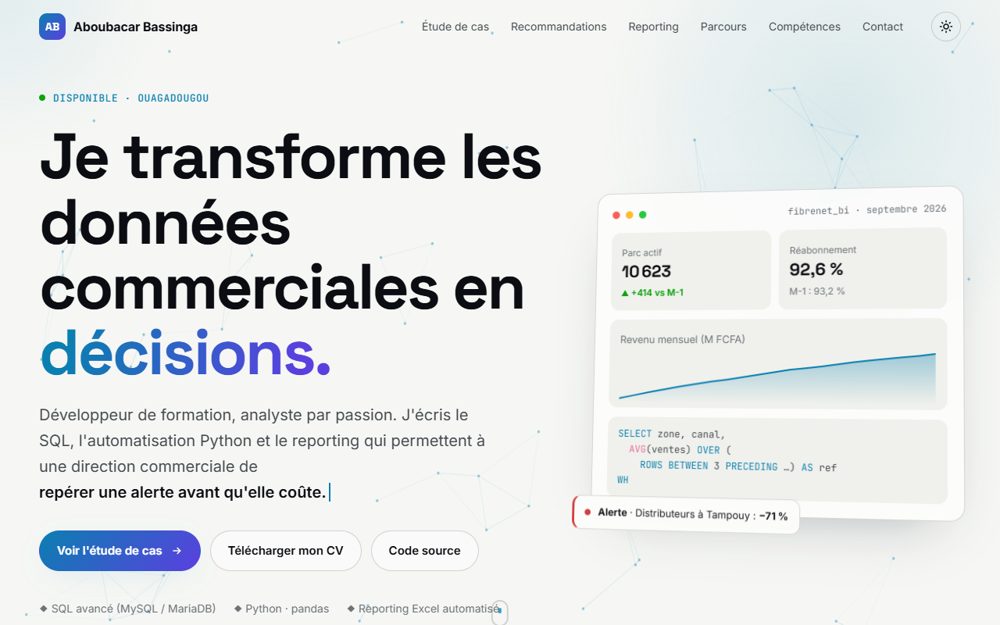 Capture de l'étude de données FibreNet Faso